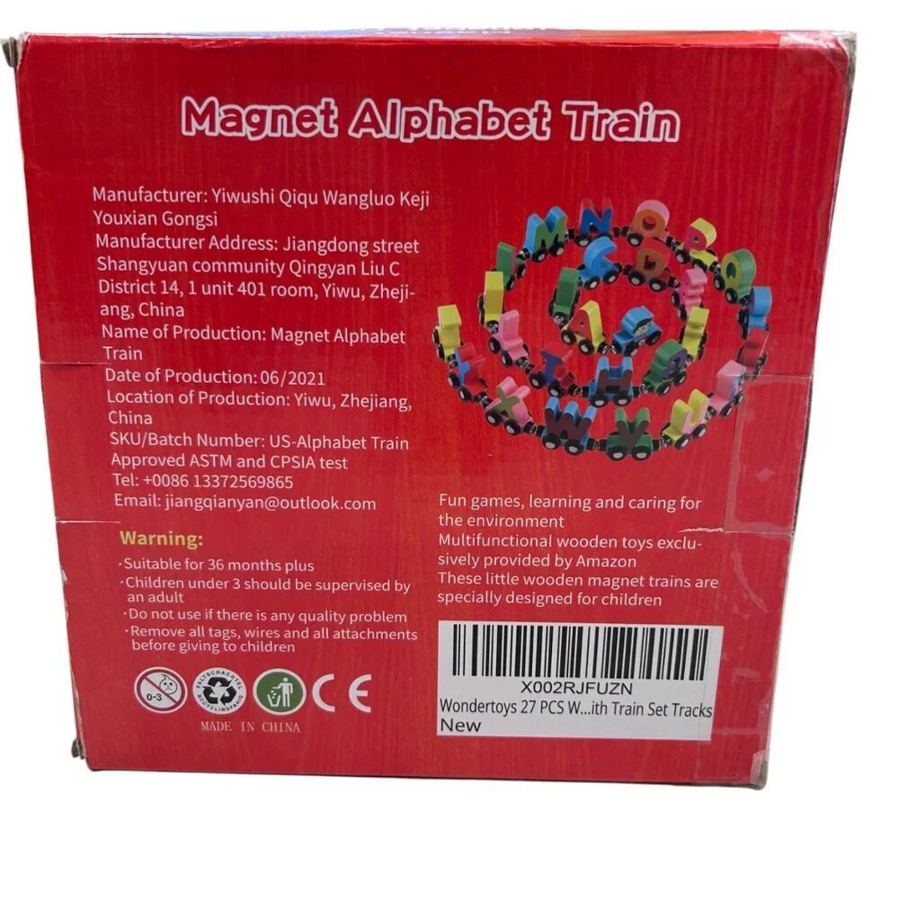 Wondertoys Wooden Magnetic Alphabet Train Learning Toy 27 Piece 36 months